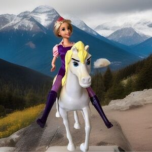 Disney Princess Rapunzel & Maximus Play Set X9370 RARE Gold Shimmer Horse 2009